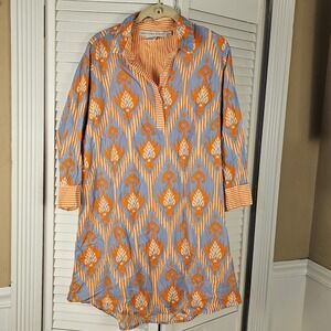 Gretchen Scott Womens Blue Orange Long‎ Sleeve Shirt Dress XL
